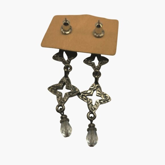 Dangle Earrings Crystal Star Vintage Inspired Rhinestone Silver Drop - Picture 4 of 4